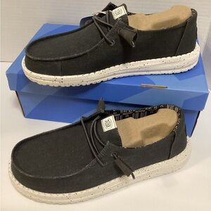 Hey Dude Wendy Black Canvas Slip-Ons with Speckled White Sole, NWT, W8